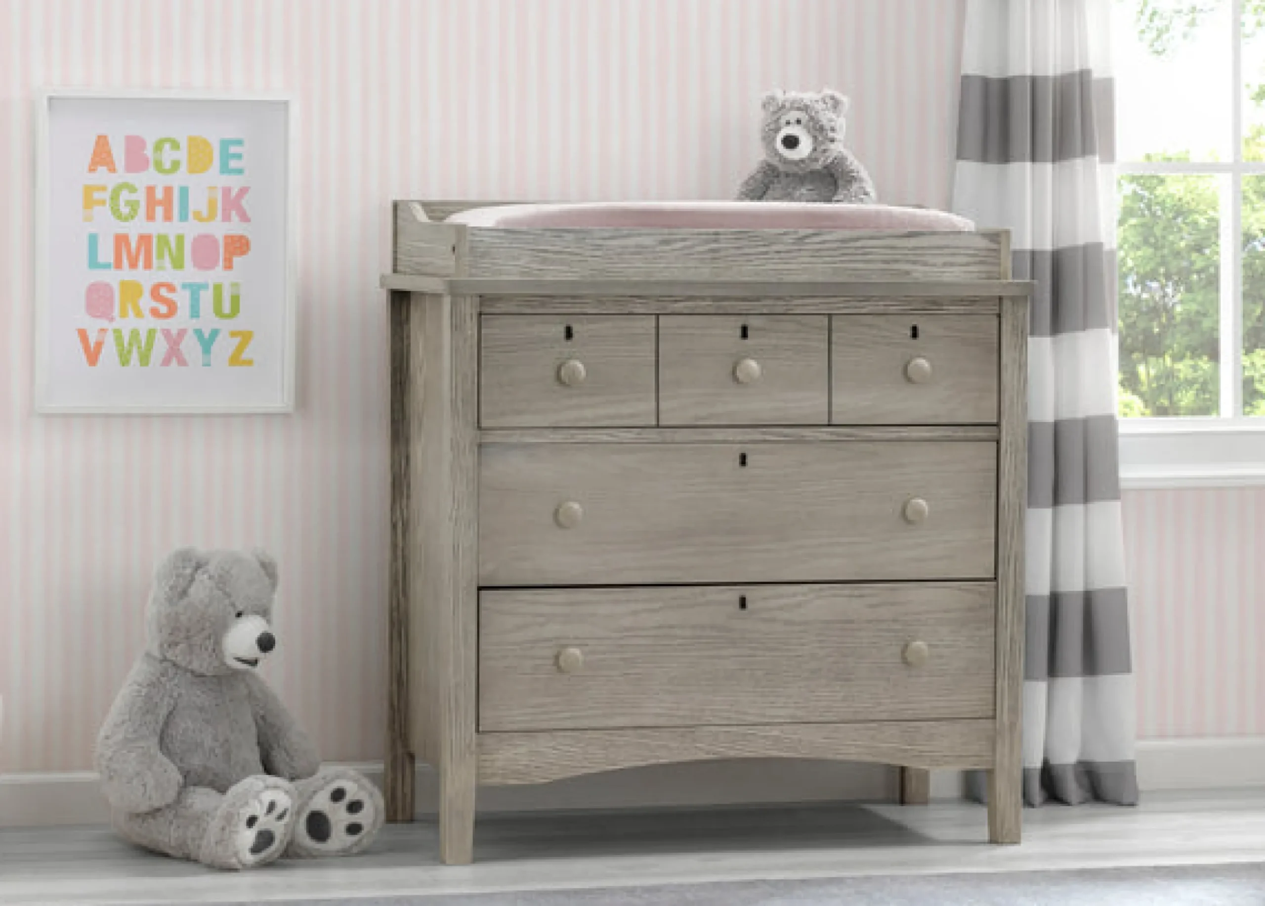 Farmhouse 3 Drawer Dresser with Changing Top and Interlocking Drawers