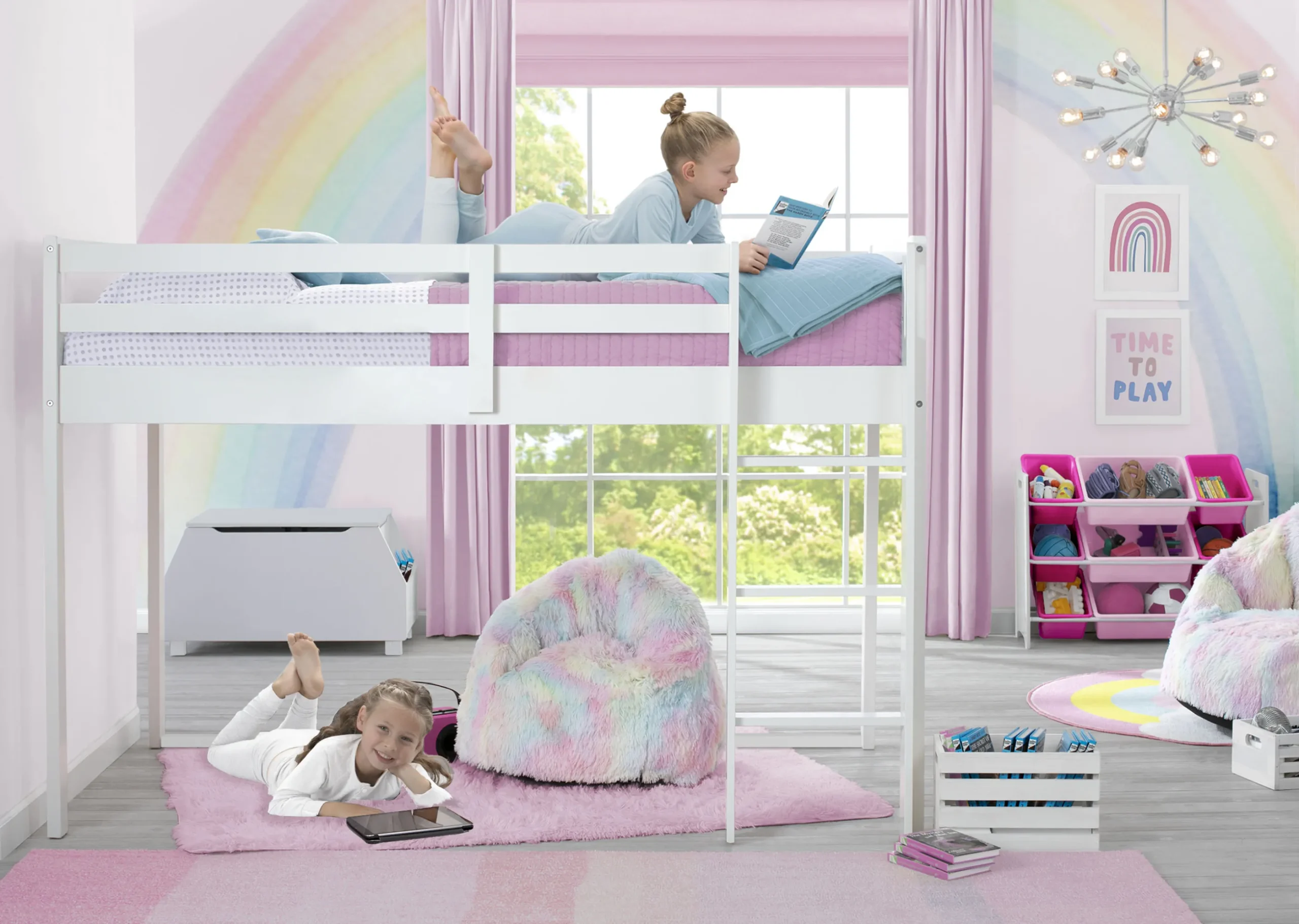 Twin Loft Bed with Guardrail and Ladder